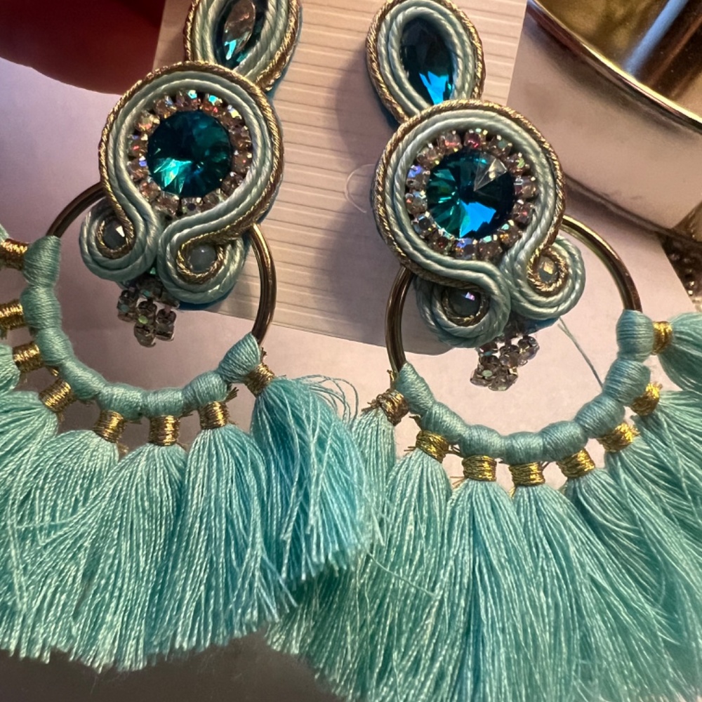 Teal Statement Earrings - image 4